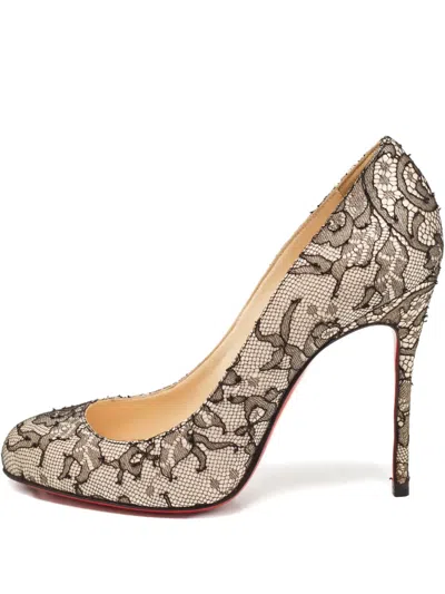 Pre-owned Christian Louboutin 110mm Lace Pumps In Black