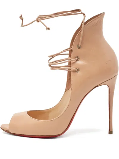 Pre-owned Christian Louboutin 110mm Laced Peep-toe Pumps