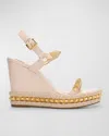 Christian Louboutin 110mm Pyraclou Metallic Spike Wedge Sandals In White