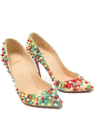 Pre-owned Christian Louboutin 110mm Spike-embellished Pointed-toe Pumps In Green