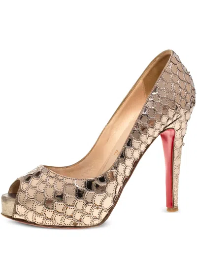 Pre-owned Christian Louboutin 115mm Scaled Peep-toe Pumps