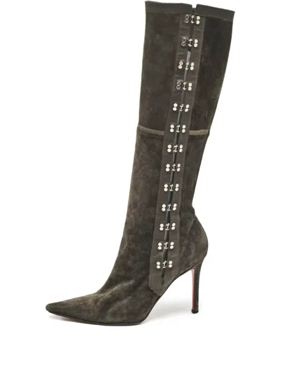 Pre-owned Christian Louboutin 120mm Knee High Boots In Gray
