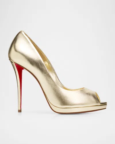 Christian Louboutin 120mm Lady Z Metallic Nappa Leather Peep-toe Pumps In Gold