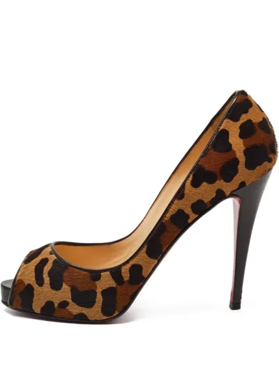 Pre-owned Christian Louboutin 120mm Leopard-print Sandals In Brown
