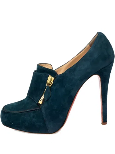 Pre-owned Christian Louboutin 120mm Zip-embellished Pumps In Blue