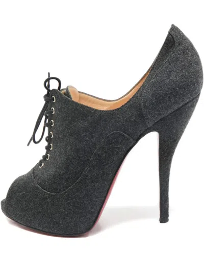 Pre-owned Christian Louboutin 125mm Peep-toe Boots In Gray