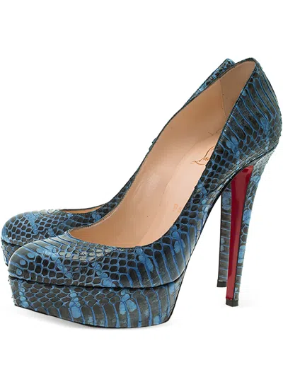 Pre-owned Christian Louboutin 130mm Bianca Snakeskin Platform Pumps In Blue