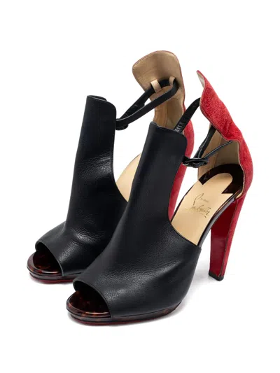 Pre-owned Christian Louboutin 130mm Ceather Cut-out Boots In Black