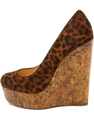 Pre-owned Christian Louboutin 130mm Coroclic Wedge Pumps In Brown