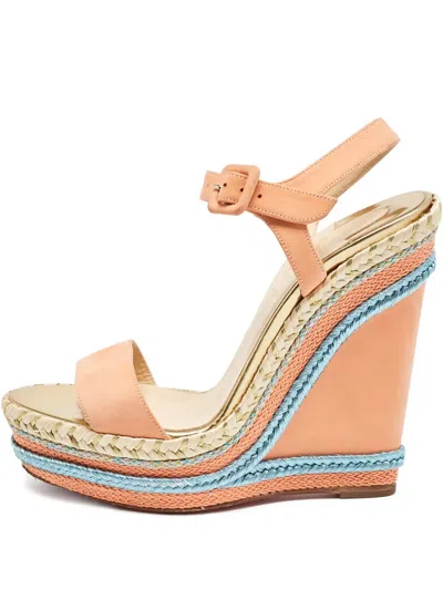 Pre-owned Christian Louboutin 130mm Duplice Wedge Sandals