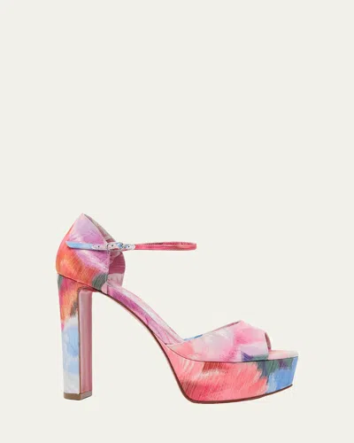 Christian Louboutin 130mm Sandaloo Floral Satin Platform Sandals In Multi