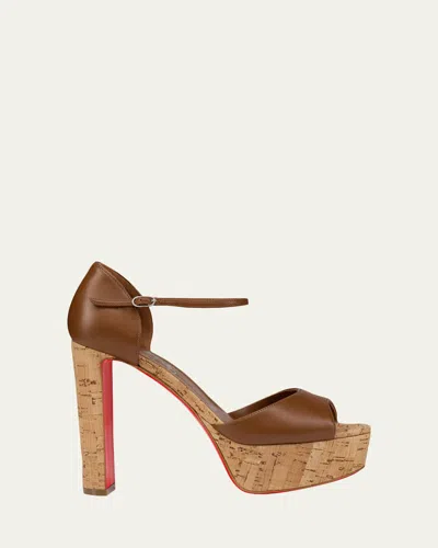 Christian Louboutin 130mm Sandaloo Leather Platform Sandals In Brown