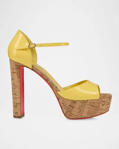 Christian Louboutin 130mm Sandaloo Patent Leather Platform Sandals In Yellow