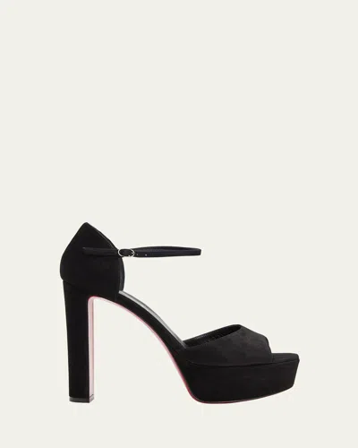 Christian Louboutin 130mm Sandaloo Suede Platform Sandals In Black
