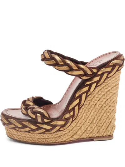 Pre-owned Christian Louboutin 135mm Braided Wedge Sandals