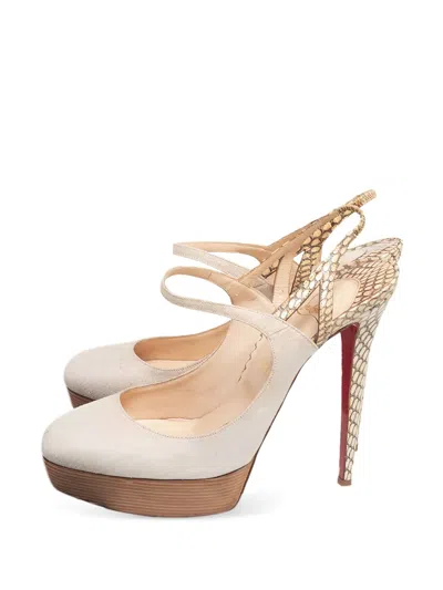 Pre-owned Christian Louboutin 135mm Bretelle Slingback Pumps In Sand