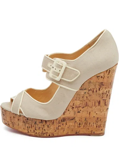 Pre-owned Christian Louboutin 135mm Canvas Sandals