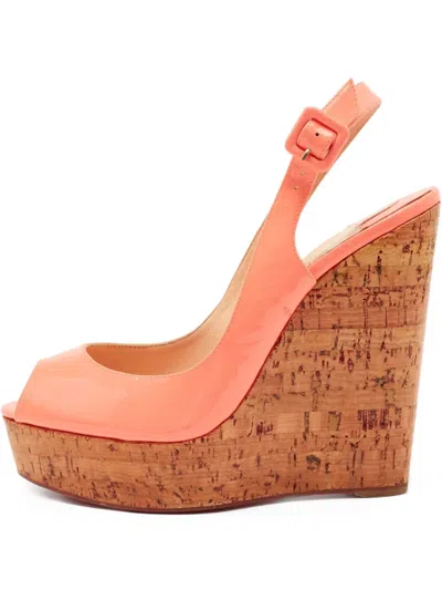 Pre-owned Christian Louboutin 140mm Patent Peep-toe Wedge Sandals