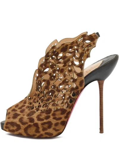 Pre-owned Christian Louboutin 145mm Leopard-print Peep-toe Pumps