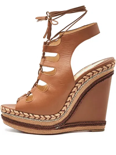 Pre-owned Christian Louboutin 150mm Cut-out Leather Wedge Sandals