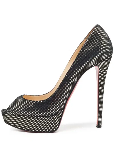 Pre-owned Christian Louboutin 150mm Embellished Peep-toe Pumps