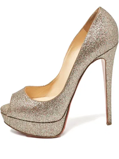 Pre-owned Christian Louboutin 150mm Glitter-detailing Heeled Sandals In Gold