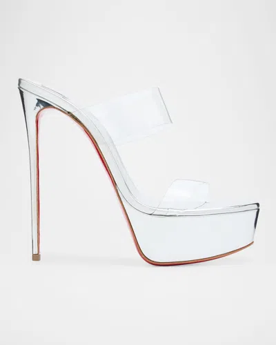 Christian Louboutin 150mm Just Nothing Metallic Leather Platform Sandals In White