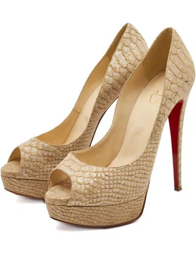 Pre-owned Christian Louboutin 150mm Lady Peep Pumps In Neutral