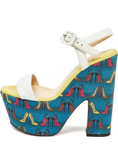 Pre-owned Christian Louboutin 155mm Platform Pattern Sandals In White