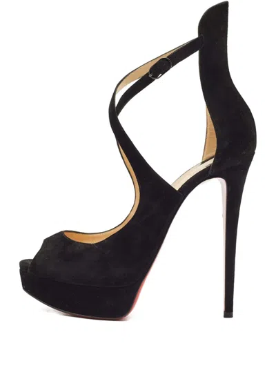 Pre-owned Christian Louboutin 155mm Suede Heeled Sandals In Black