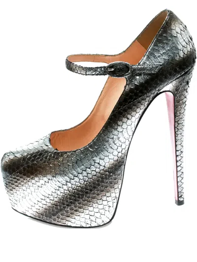 Pre-owned Christian Louboutin 165mm Snake-skin Pumps In Silver