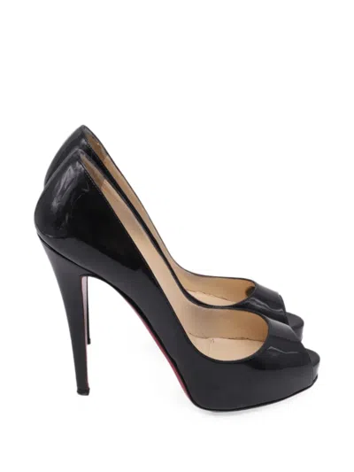 Pre-owned Christian Louboutin 2000 Very Privé Platform Leather Pumps In Black