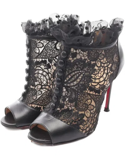 Pre-owned Christian Louboutin 2000s 100mm Lace Open-toe Sandals In Black