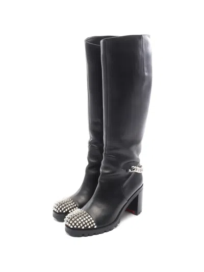 Pre-owned Christian Louboutin 2000s 37 Spike Studs Leather Boots In Black