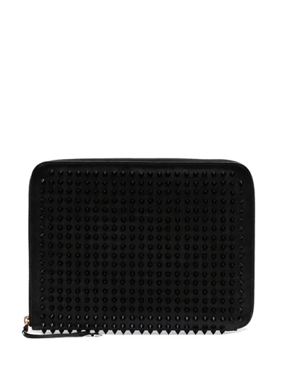 Pre-owned Christian Louboutin 2010-2026 Calfskin Spike Ipad Case Clutch Bag In Black