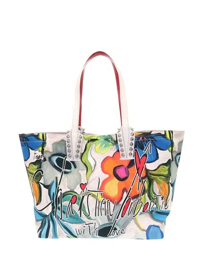 Pre-owned Christian Louboutin 2010-2026 Small Floral Printed Canvas Cabata Tote Bag In White