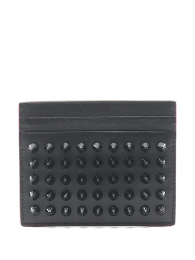Pre-owned Christian Louboutin 2010s Kios Spike-stud Leather Card Case In Black