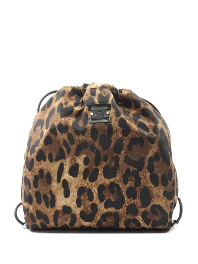 Pre-owned Christian Louboutin 2010s Leopard-print Backpack In Brown