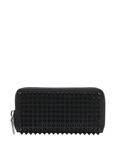 Pre-owned Christian Louboutin 2013-2026 Grained Calfskin Spikes Panettone Wallet Long Wallets In Black