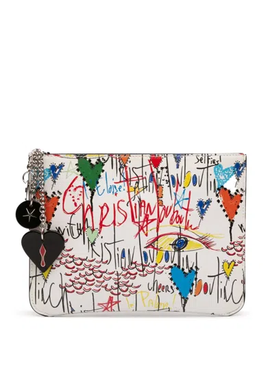 Pre-owned Christian Louboutin 2017 Printed Leather Graffiti Loubitag Clutch Bag In Multi