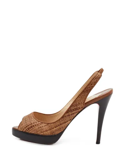 Pre-owned Christian Louboutin 2019 Woven Platform Slingback Pumps In Brown