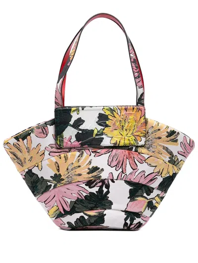 Pre-owned Christian Louboutin 2021-2022 Canvas Floral Embroidered Loubishore Tote Bag In Multi