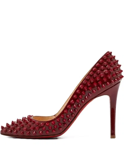 Pre-owned Christian Louboutin 2024 100mm Pigalle Studded Patent Leather Pumps In Red