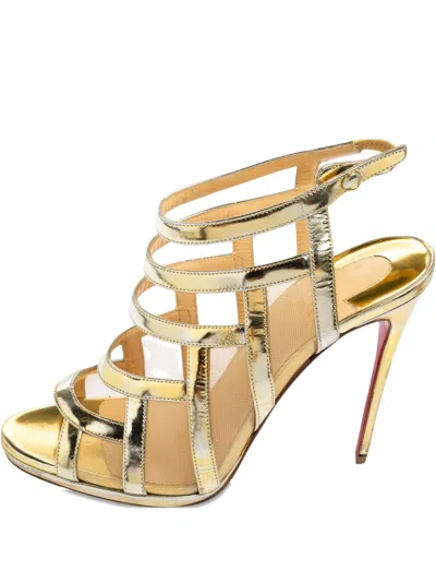 Pre-owned Christian Louboutin 2024 120mm Nicole Leather Sandals In Gold