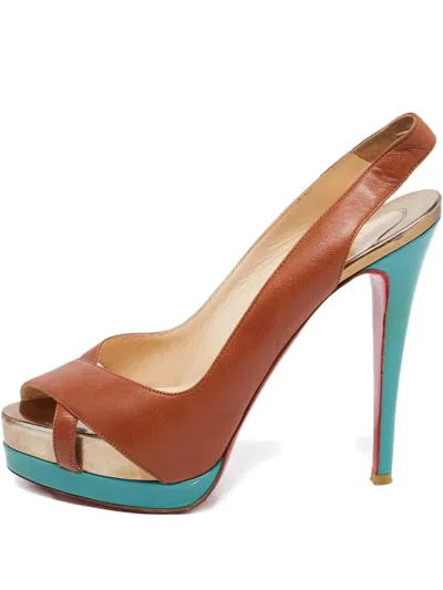 Pre-owned Christian Louboutin 2024 130mm Leather Sandals In Brown
