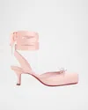 Christian Louboutin 55mm Cassia Lace-up Satin Ballet Pumps In Pink