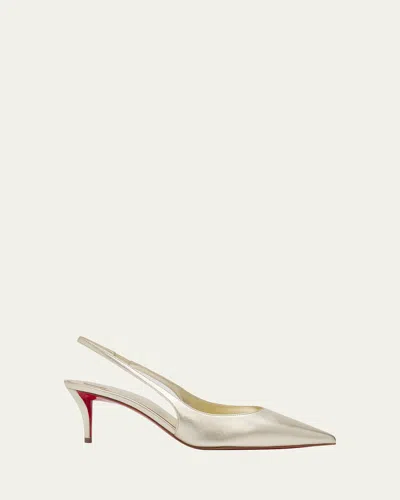 Christian Louboutin 60mm Miss Z Metallic Leather Slingback Pumps In Silver