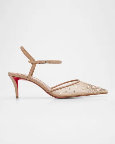 Christian Louboutin 60mm Miss Z Riviera Strass Mesh Pumps In Neutral