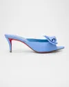 Christian Louboutin Mulazee Bow-embellished Crepe De Chine Mules In Blue