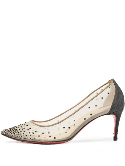 Pre-owned Christian Louboutin 65mm Follies Crystal-embellished Pumps